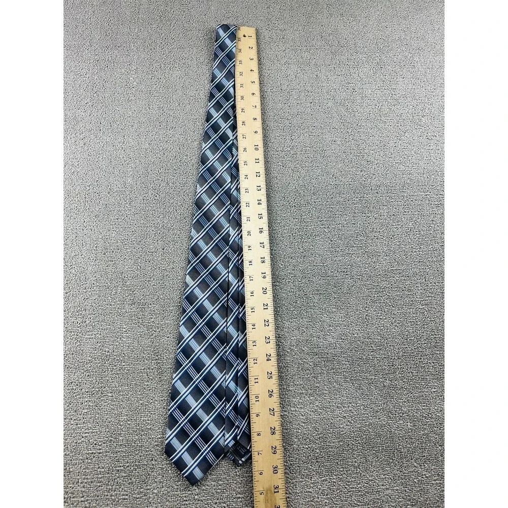Giorgio Brutini Tie Men‎ Blue Black Classic Plaid Polyester Formal Business Work